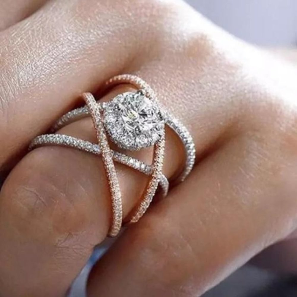 NEW 925 SILVER ROSE GOLD DIAMOND CROSS RING, CUTE RING, SHINY RING.